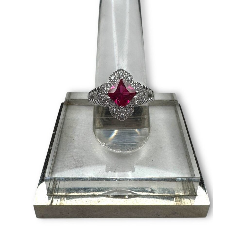 NVC Sterling Silver Ruby Glass Ring Size 6.5